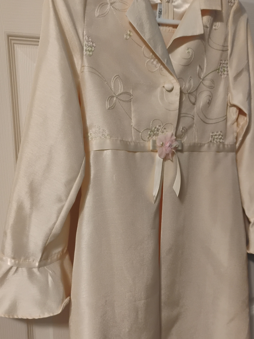 Bonnie Jean Cream Satin Girls' Embroidered Overcoat with Matching Dress